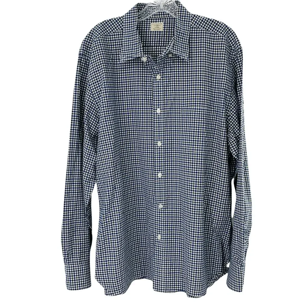 J.CREW Black Blue Check Shirt Long Sleeve Button Down Casual Men's XL 17-17 1/2